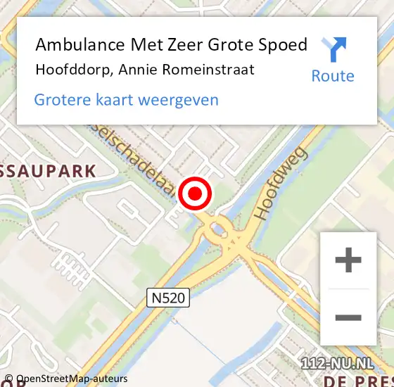 Locatie op kaart van de 112 melding: Ambulance Met Zeer Grote Spoed Naar Hoofddorp, Annie Romeinstraat op 7 juni 2024 17:07