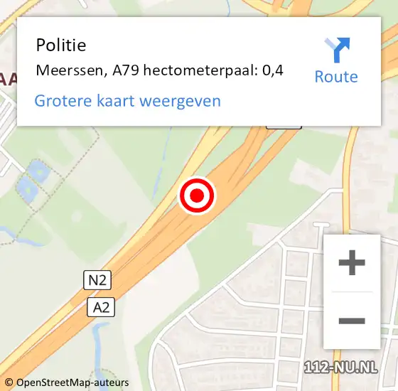 Locatie op kaart van de 112 melding: Politie Meerssen, A79 hectometerpaal: 0,4 op 7 juni 2024 17:37