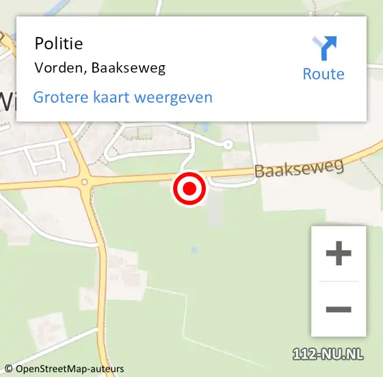 Locatie op kaart van de 112 melding: Politie Vorden, Baakseweg op 7 juni 2024 17:59