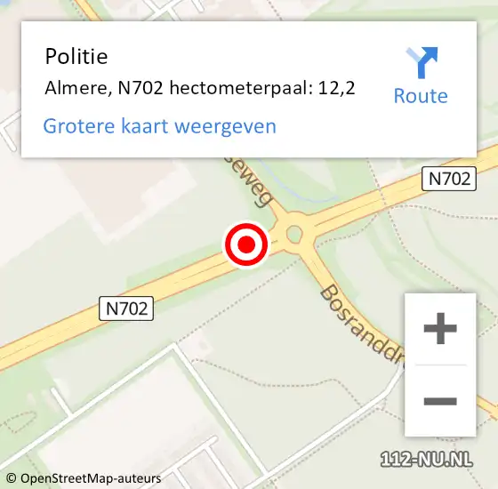 Locatie op kaart van de 112 melding: Politie Almere, N702 hectometerpaal: 12,2 op 7 juni 2024 18:01