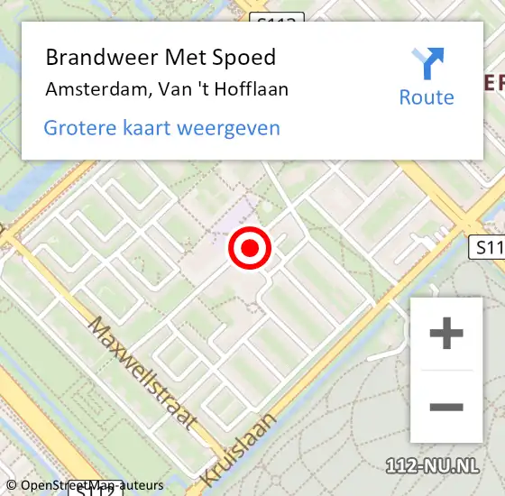 Locatie op kaart van de 112 melding: Brandweer Met Spoed Naar Amsterdam, Van 't Hofflaan op 7 juni 2024 18:15