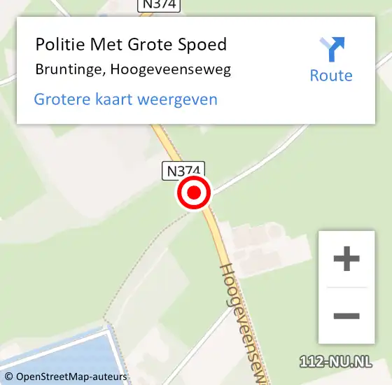 Locatie op kaart van de 112 melding: Politie Met Grote Spoed Naar Bruntinge, Hoogeveenseweg op 7 juni 2024 18:37