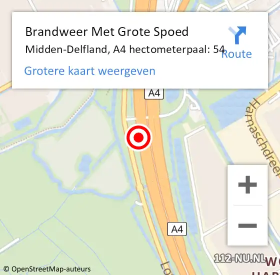 Locatie op kaart van de 112 melding: Brandweer Met Grote Spoed Naar Midden-Delfland, A4 hectometerpaal: 54 op 7 juni 2024 18:50