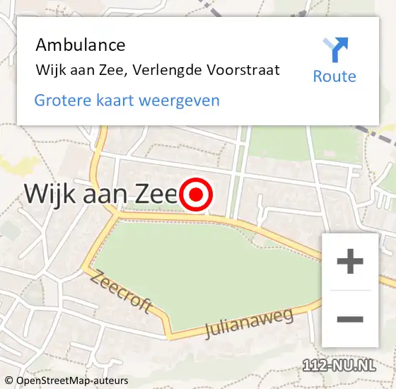 Locatie op kaart van de 112 melding: Ambulance Wijk aan Zee, Verlengde Voorstraat op 7 juni 2024 18:55