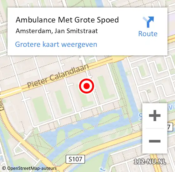 Locatie op kaart van de 112 melding: Ambulance Met Grote Spoed Naar Amsterdam, Jan Smitstraat op 7 juni 2024 18:56