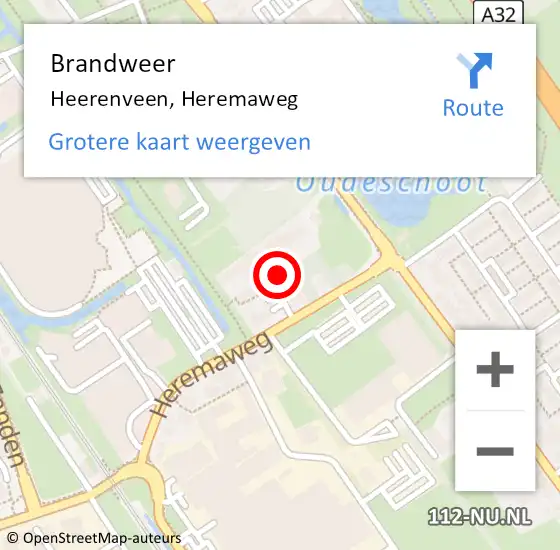 Locatie op kaart van de 112 melding: Brandweer Heerenveen, Heremaweg op 7 juni 2024 19:14