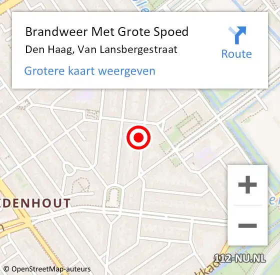 Locatie op kaart van de 112 melding: Brandweer Met Grote Spoed Naar Den Haag, Van Lansbergestraat op 7 juni 2024 19:33