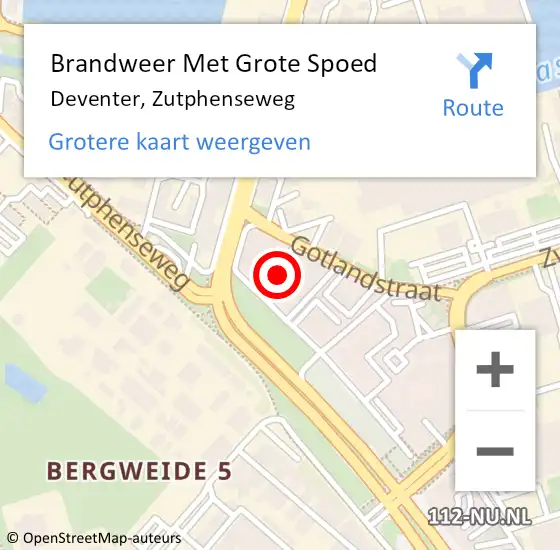 Locatie op kaart van de 112 melding: Brandweer Met Grote Spoed Naar Deventer, Zutphenseweg op 7 juni 2024 19:34