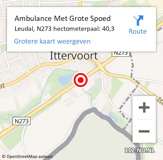 Locatie op kaart van de 112 melding: Ambulance Met Grote Spoed Naar Leudal, N273 hectometerpaal: 40,3 op 7 juni 2024 19:40