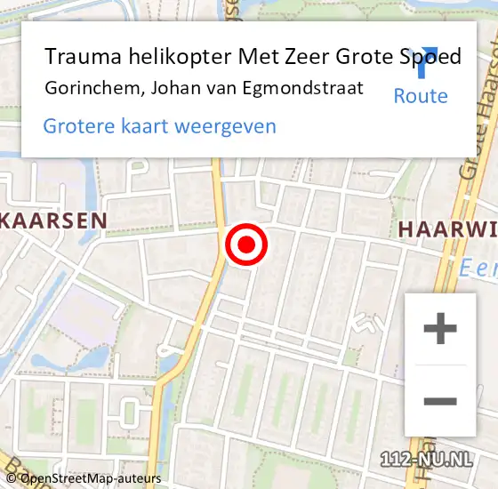 Locatie op kaart van de 112 melding: Trauma helikopter Met Zeer Grote Spoed Naar Gorinchem, Johan van Egmondstraat op 7 juni 2024 19:45