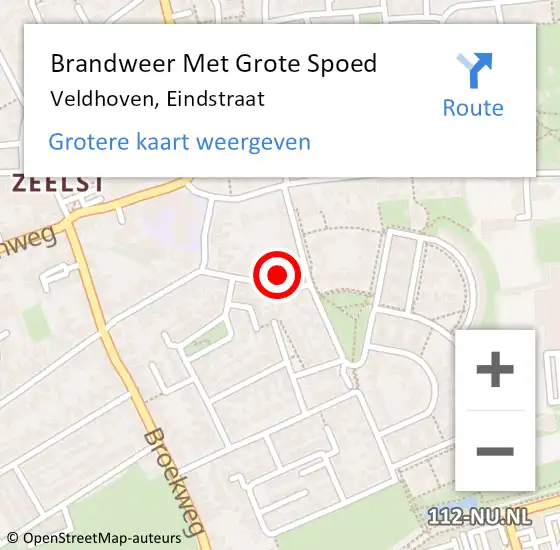 Locatie op kaart van de 112 melding: Brandweer Met Grote Spoed Naar Veldhoven, Eindstraat op 7 juni 2024 19:55