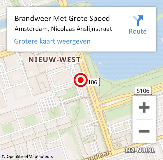 Locatie op kaart van de 112 melding: Brandweer Met Grote Spoed Naar Amsterdam, Nicolaas Anslijnstraat op 7 juni 2024 20:00