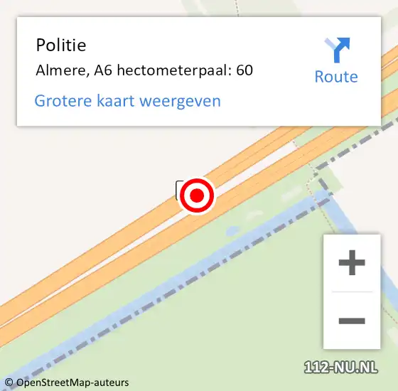 Locatie op kaart van de 112 melding: Politie Almere, A6 hectometerpaal: 60 op 7 juni 2024 20:08