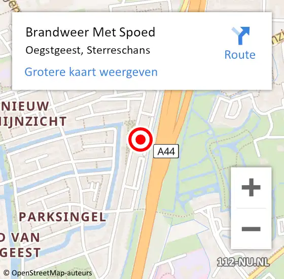 Locatie op kaart van de 112 melding: Brandweer Met Spoed Naar Oegstgeest, Sterreschans op 7 juni 2024 20:10