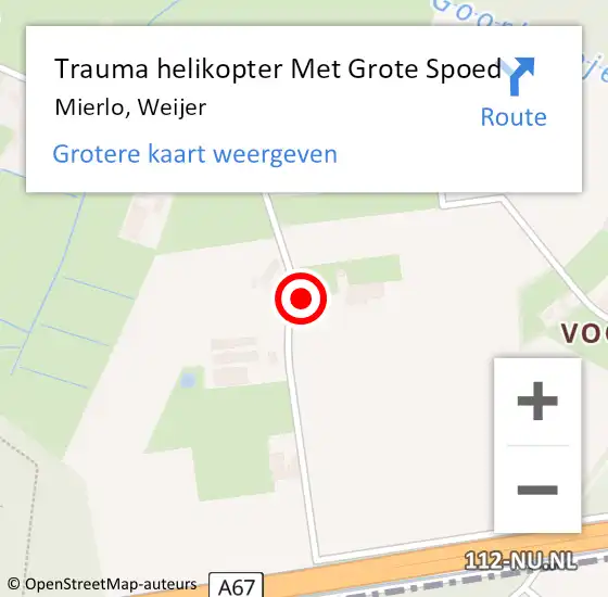 Locatie op kaart van de 112 melding: Trauma helikopter Met Grote Spoed Naar Mierlo, Weijer op 7 juni 2024 20:36