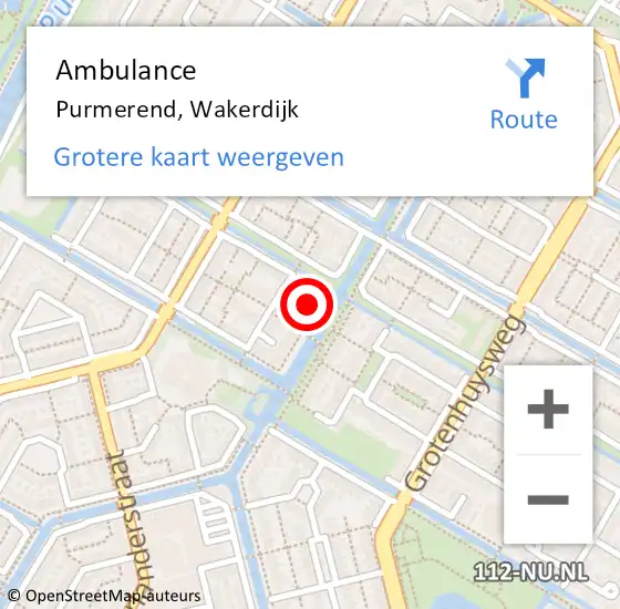 Locatie op kaart van de 112 melding: Ambulance Purmerend, Wakerdijk op 7 juni 2024 20:42