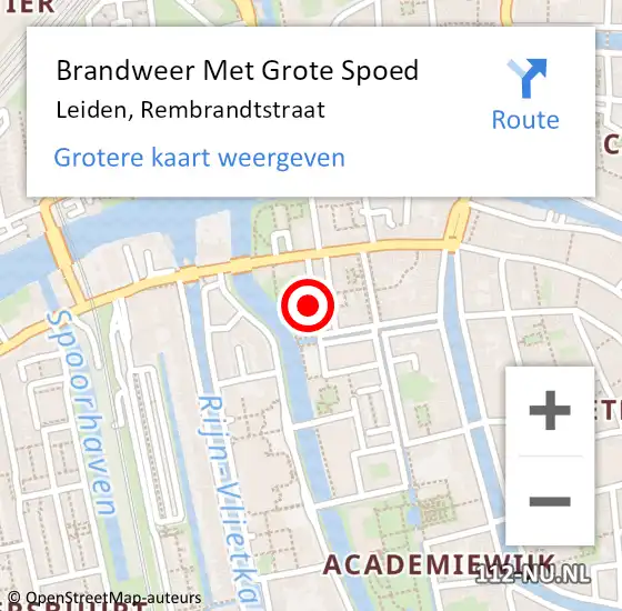 Locatie op kaart van de 112 melding: Brandweer Met Grote Spoed Naar Leiden, Rembrandtstraat op 7 juni 2024 20:43