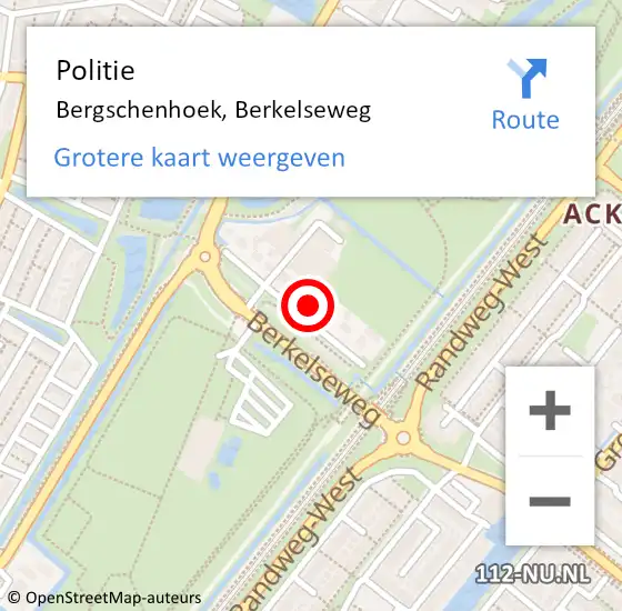 Locatie op kaart van de 112 melding: Politie Bergschenhoek, Berkelseweg op 7 juni 2024 20:50