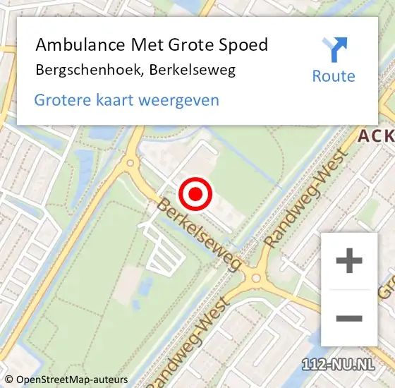 Locatie op kaart van de 112 melding: Ambulance Met Grote Spoed Naar Bergschenhoek, Berkelseweg op 7 juni 2024 20:55