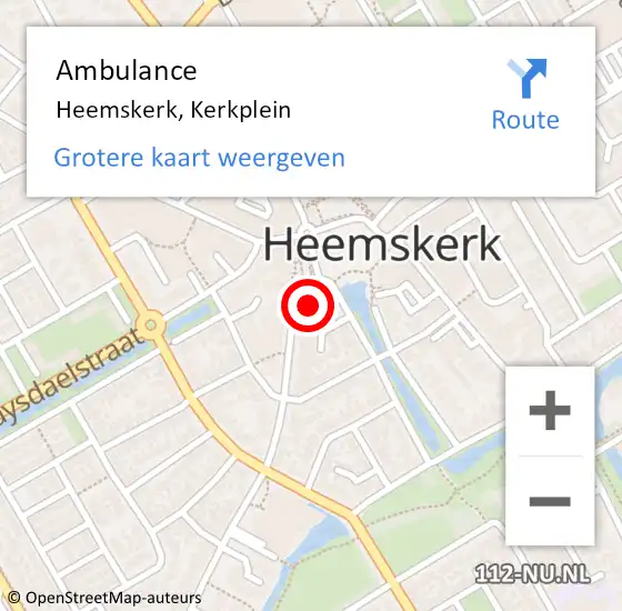 Locatie op kaart van de 112 melding: Ambulance Heemskerk, Kerkplein op 7 juni 2024 21:09