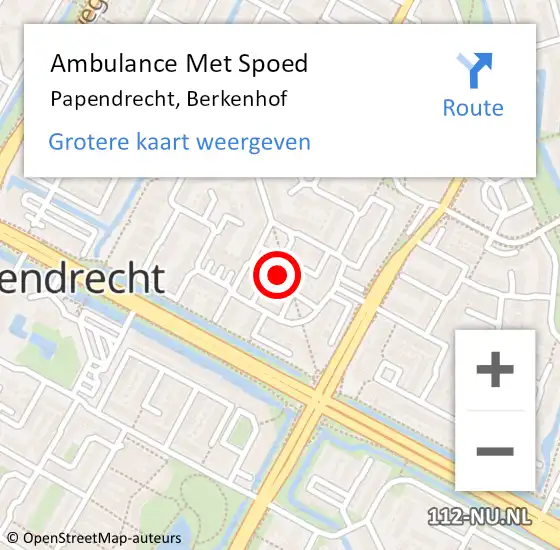 Locatie op kaart van de 112 melding: Ambulance Met Spoed Naar Papendrecht, Berkenhof op 7 juni 2024 21:21