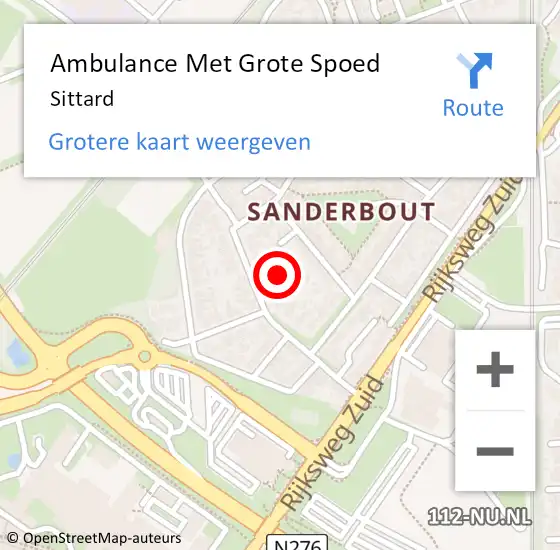 Locatie op kaart van de 112 melding: Ambulance Met Grote Spoed Naar Sittard op 7 juni 2024 21:23