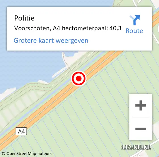 Locatie op kaart van de 112 melding: Politie Voorschoten, A4 hectometerpaal: 40,3 op 7 juni 2024 21:37