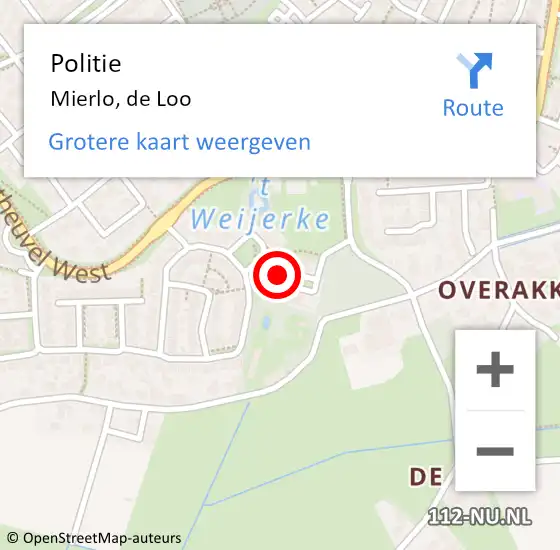 Locatie op kaart van de 112 melding: Politie Mierlo, de Loo op 7 juni 2024 21:46