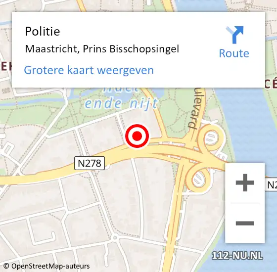 Locatie op kaart van de 112 melding: Politie Maastricht, Prins Bisschopsingel op 7 juni 2024 21:49