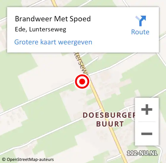 Locatie op kaart van de 112 melding: Brandweer Met Spoed Naar Ede, Lunterseweg op 7 juni 2024 22:17