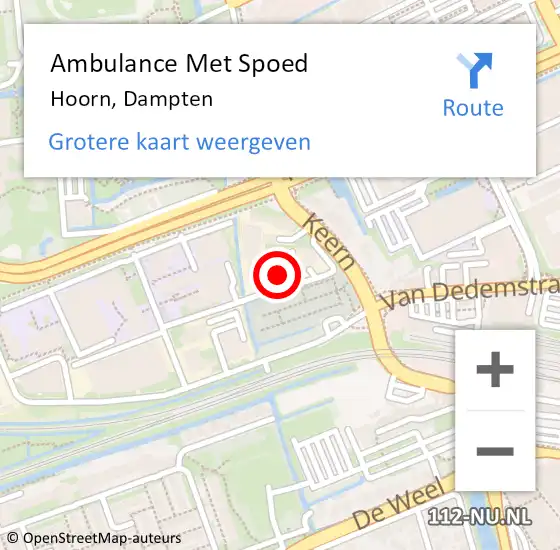 Locatie op kaart van de 112 melding: Ambulance Met Spoed Naar Hoorn, Dampten op 7 juni 2024 22:20