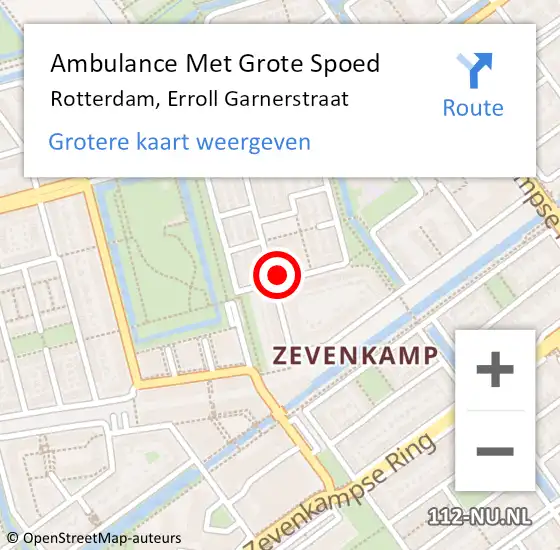 Locatie op kaart van de 112 melding: Ambulance Met Grote Spoed Naar Rotterdam, Erroll Garnerstraat op 7 juni 2024 23:01