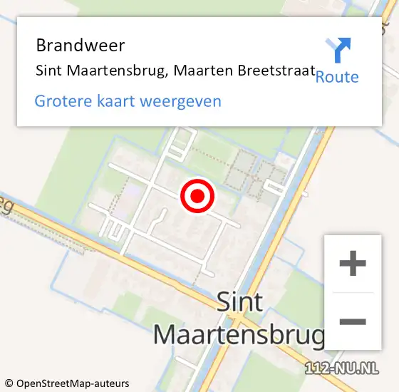 Locatie op kaart van de 112 melding: Brandweer Sint Maartensbrug, Maarten Breetstraat op 7 juni 2024 23:04