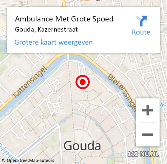 Locatie op kaart van de 112 melding: Ambulance Met Grote Spoed Naar Gouda, Kazernestraat op 7 juni 2024 23:24