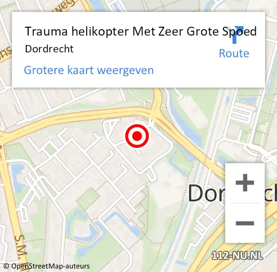 Locatie op kaart van de 112 melding: Trauma helikopter Met Zeer Grote Spoed Naar Dordrecht op 7 juni 2024 23:24