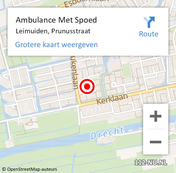 Locatie op kaart van de 112 melding: Ambulance Met Spoed Naar Leimuiden, Prunusstraat op 7 juni 2024 23:33