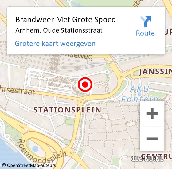 Locatie op kaart van de 112 melding: Brandweer Met Grote Spoed Naar Arnhem, Oude Stationsstraat op 7 juni 2024 23:44