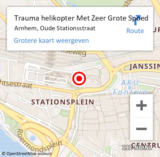 Locatie op kaart van de 112 melding: Trauma helikopter Met Zeer Grote Spoed Naar Arnhem, Oude Stationsstraat op 7 juni 2024 23:47