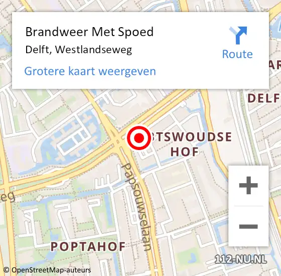 Locatie op kaart van de 112 melding: Brandweer Met Spoed Naar Delft, Westlandseweg op 8 juni 2024 00:17