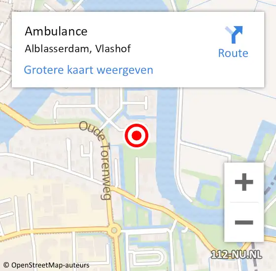 Locatie op kaart van de 112 melding: Ambulance Alblasserdam, Vlashof op 8 juni 2024 00:20