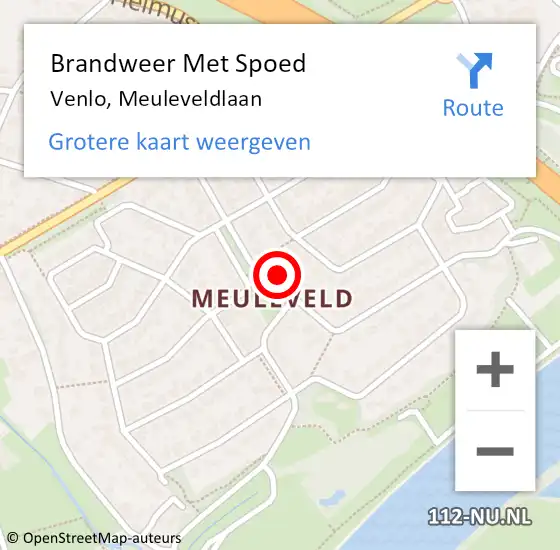 Locatie op kaart van de 112 melding: Brandweer Met Spoed Naar Venlo, Meuleveldlaan op 8 juni 2024 01:01