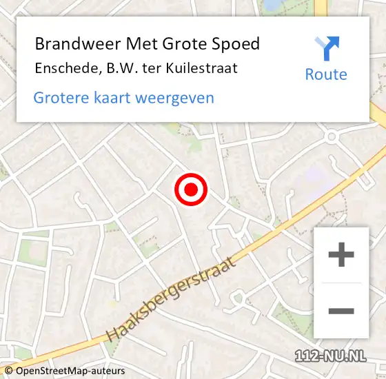 Locatie op kaart van de 112 melding: Brandweer Met Grote Spoed Naar Enschede, B.W. ter Kuilestraat op 8 juni 2024 01:22