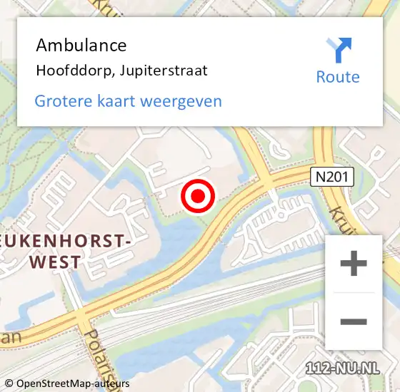 Locatie op kaart van de 112 melding: Ambulance Hoofddorp, Jupiterstraat op 8 juni 2024 01:35