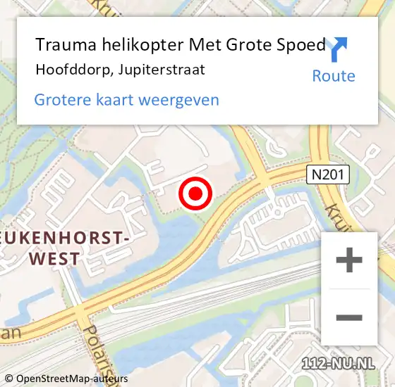 Locatie op kaart van de 112 melding: Trauma helikopter Met Grote Spoed Naar Hoofddorp, Jupiterstraat op 8 juni 2024 01:37