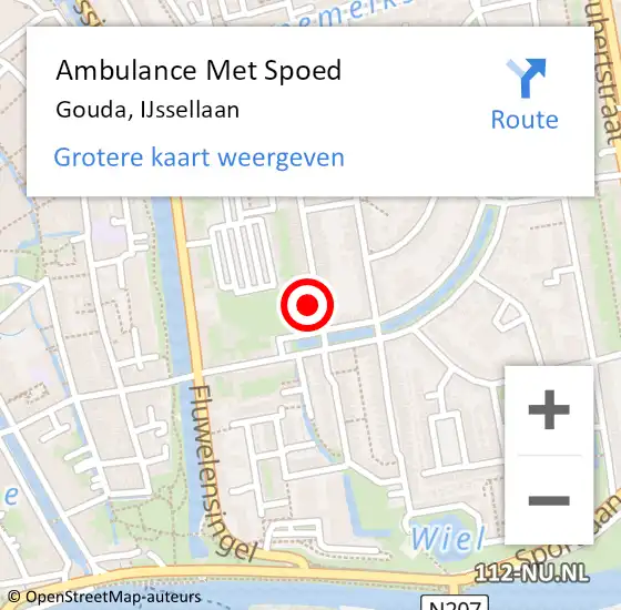 Locatie op kaart van de 112 melding: Ambulance Met Spoed Naar Gouda, IJssellaan op 8 juni 2024 02:11