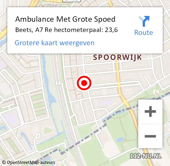 Locatie op kaart van de 112 melding: Ambulance Met Grote Spoed Naar Beets, A7 Re hectometerpaal: 23,7 op 8 oktober 2014 17:46