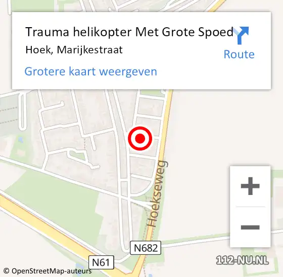 Locatie op kaart van de 112 melding: Trauma helikopter Met Grote Spoed Naar Hoek, Marijkestraat op 8 juni 2024 03:57