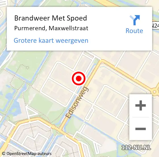 Locatie op kaart van de 112 melding: Brandweer Met Spoed Naar Purmerend, Maxwellstraat op 8 juni 2024 05:07
