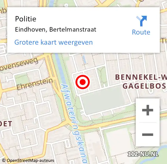 Locatie op kaart van de 112 melding: Politie Eindhoven, Bertelmanstraat op 8 juni 2024 05:14