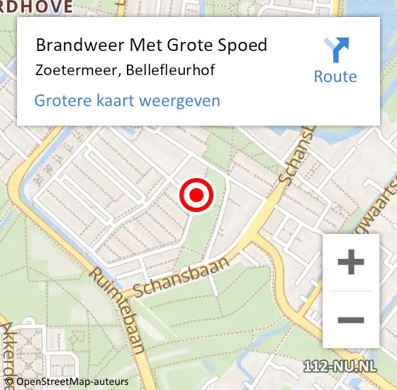 Locatie op kaart van de 112 melding: Brandweer Met Grote Spoed Naar Zoetermeer, Bellefleurhof op 8 juni 2024 05:20